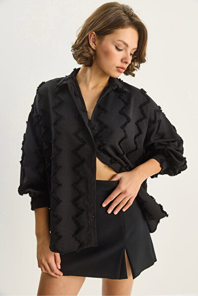 Bianco Lucci Kadın Zikzak Püsküllü Oversize Gömlek 2147 60283638