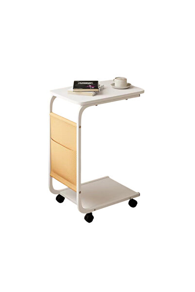 awwaline Coffee table with wheels and storage space, awwaline, wood, white, 2 levels, 30 x 45 x 65 cm