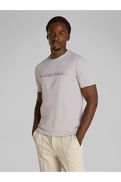 Calvin Klein Men Dove Raised Ombre Embroidery Crew Neck T-Shirt