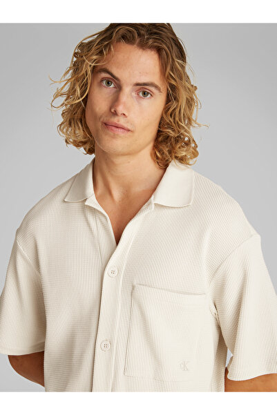 Calvin Klein Men Silver Birch Short Sleeve Chunky Waffle Shirt
