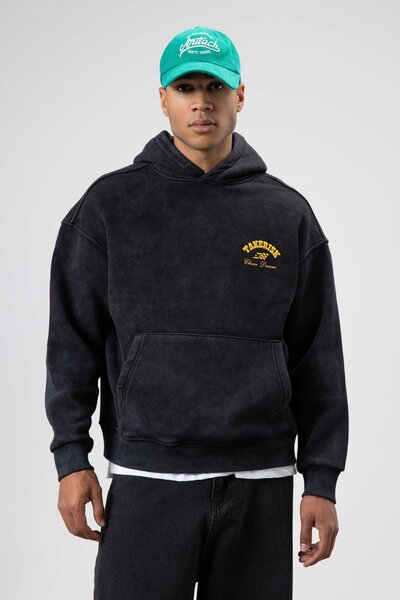 VAMOSCLO Oversize Washed Boxy Fit Hooded Sweatshirt Black