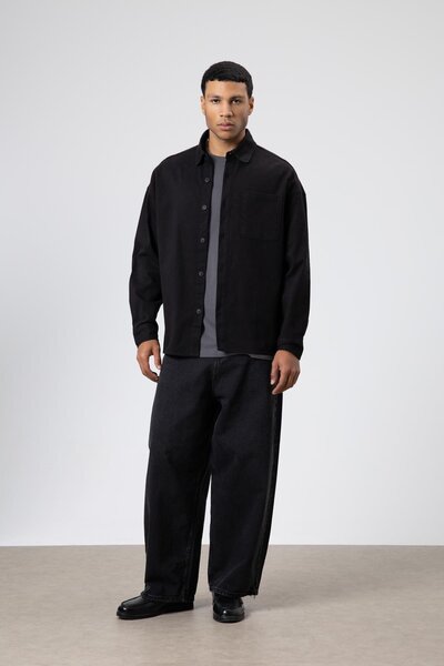VAMOSCLO Oversize Gabardine Shirt Jacket Black