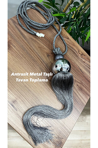 Aftor Tekstil Metal Toplu Kornişten Perde Toplama Braçolü- Antrasit Renk