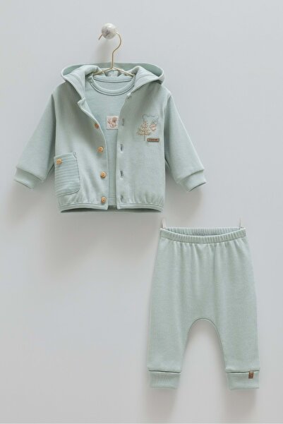 Caramell Hello Forest Hooded Three-Piece Bottom Top Set Green