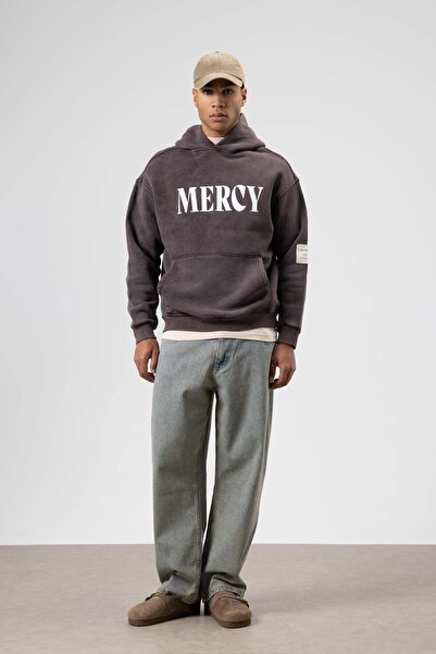 VAMOSCLO Καφέ φούτερ oversized με λεπτομέρεια καρτούν, που πλένεται