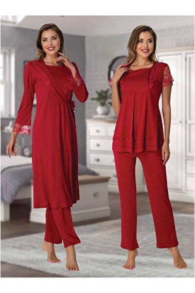 Lohusa Homewear طقم بيجامة نسائية بتصميم الكرز مع خاصية الرضاعة الطبيعية للحو...