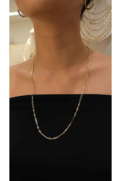 Jerie Gold Yuvarlak Taş Detay Ataç Zincir Kolye