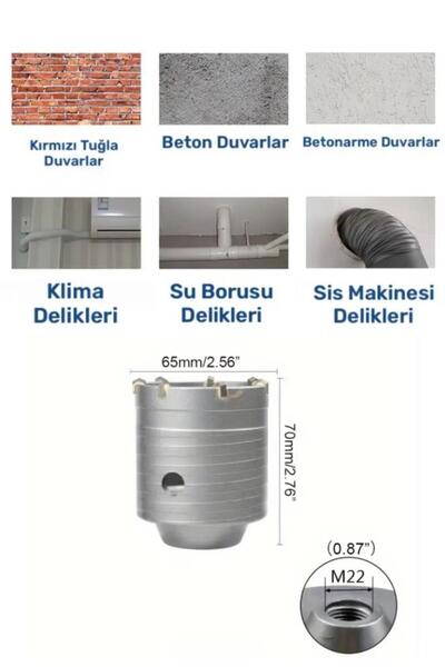 DepoMega 65 mm Beton Duvar Delme Panç Uzatma Adaptörlü 25 cm