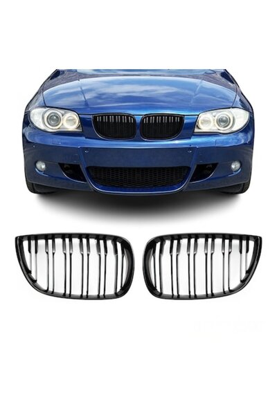 AutoUp Grile duble pentru BMW Seria1 E87, E81 2004-2007 Negru Lucios