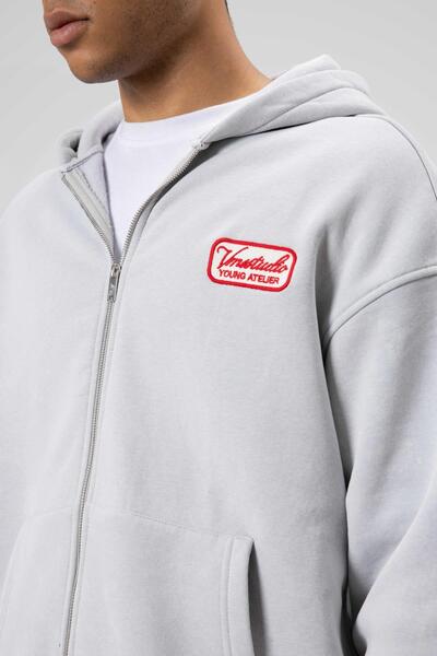 VAMOSCLO oversized Φούτερ με φερμουάρ με κουκούλα Ανοιχτό γκρι