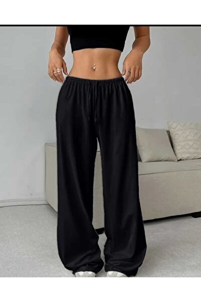 ELASSEL Μαύρο χειμερινό φαρδύ παντελόνι φόρμας με σαρωτήρια