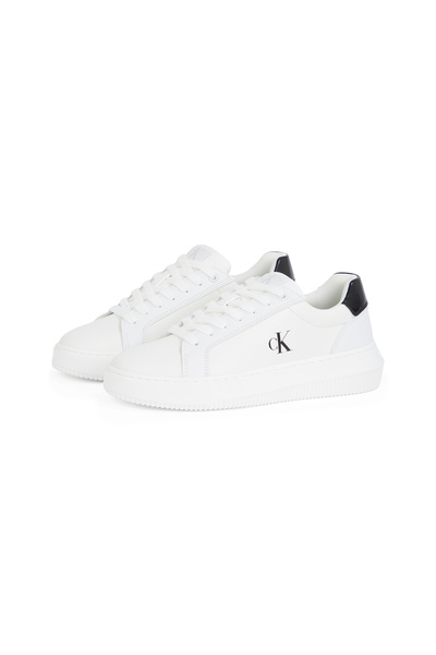 Calvin Klein Women Bright White/Black Chunky Cupsole Low Top Leather Sneakers