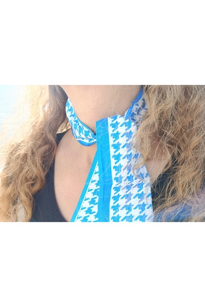 TREND Blue Turquoise Gradient Houndstooth Pattern Tie Model Scarf - New Season Accessory