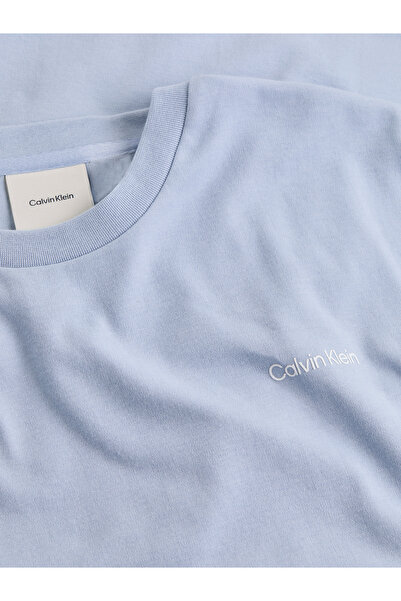 Calvin Klein Men Zen Blue Micro Logo Cotton Interlock Crew Neck T-Shirt