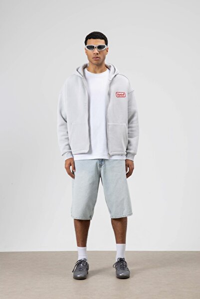 VAMOSCLO oversized Φούτερ με φερμουάρ με κουκούλα Ανοιχτό γκρι