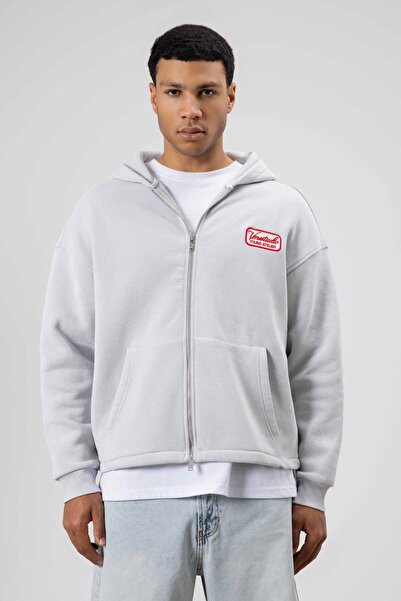 VAMOSCLO oversized Φούτερ με φερμουάρ με κουκούλα Ανοιχτό γκρι