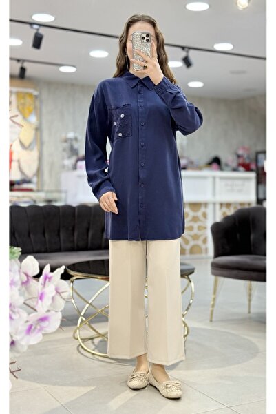 Magazin Tunica cu broderie florală mărime mare cu detaliu la buzunar