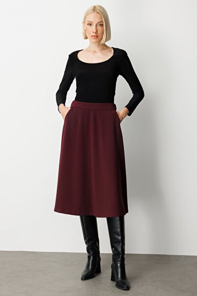 Ekol Beli Lastikli Volanlı Midi Etek 2023-26k