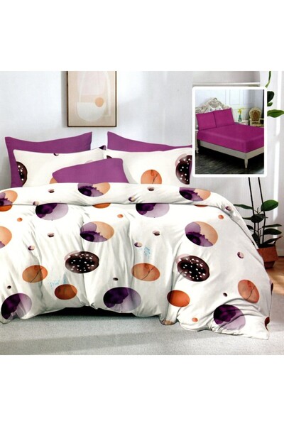 Pucioasa Σετ 6 τεμαχίων από λεπτό ύφασμα σεντόνι, μωβ-πορτοκαλί κύκλοι