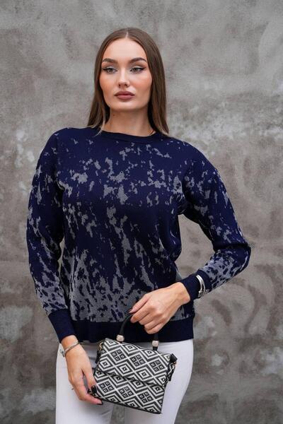 D LAVELLA Women's Patterned Glitter Crew Neck Sweater