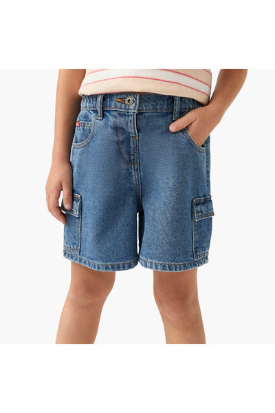 Lee Cooper Girls Solid Denim Shorts with Pockets