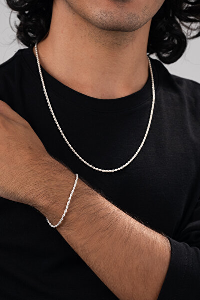 esdika 2.5MM HALAT GÜMÜŞ KOLYE BİLEKLİK SET • 925 AYAR GÜMÜŞ • PREMİUM STERLİ...