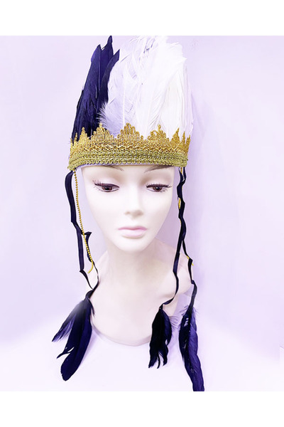 Mustran Coafură indiană cu pene în alb și negru | Coafură cu evantai