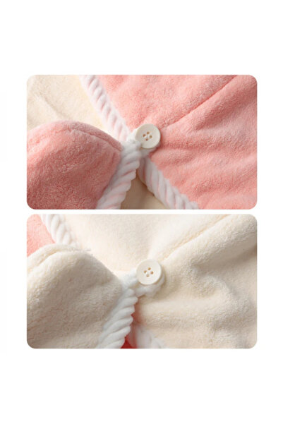 Rovitech Turban Towel with Button for Rapid Hair Drying, Microfiber, 60 x 24 cm, Pink