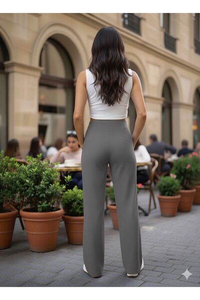 La Querta Siyah Cırtlı Palazzo Yüksek Bel ayarlanabilir Bel Bol Paça puqaq