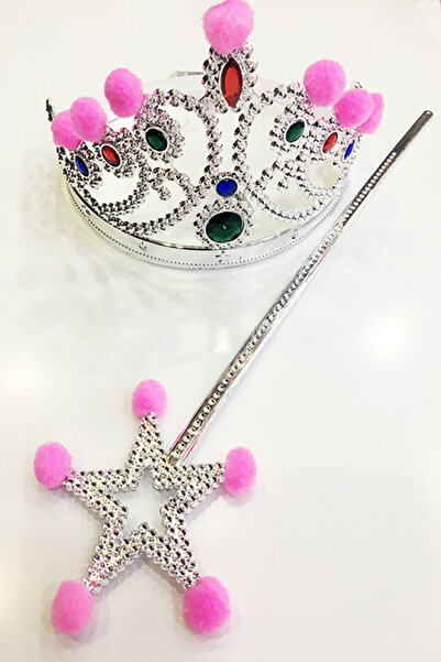 Mustran Ασημί χρώμα Πριγκίπισσα Κορώνα με ροζ πομπόν και Ασημί χρώμα Πριγκίπι...