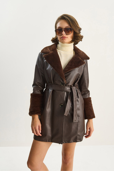 Bianco Lucci Γυναικείο κοντό δερμάτινο παλτό 2617 60261007