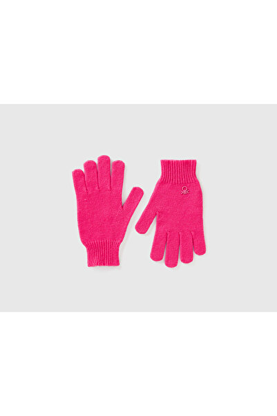 United Colors of Benetton Children's Pink Wool and Viscose Blend Gloves with Logo Embroidery