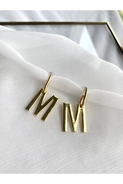 ismim bijuteri Kadın M Harfi Çelik Gold Küpe