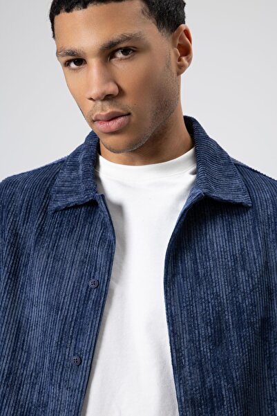 VAMOSCLO Оверсайз сорочка з фактурною тканиною, синя