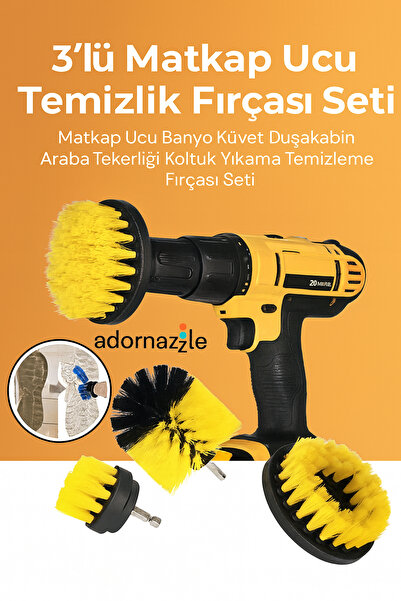 adornazzle Profesyonel Matkap Ucu Temizlik Fırçası, Banyo, Jant, Koltuk ve Ar...