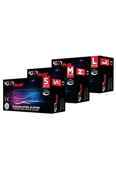 Beybi Njoy Powder-Free Black Nitrile Gloves Size Medium-M