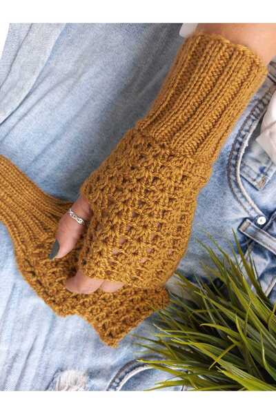 ZeynDesign Trendy Hardal Parmaksız Eldiven