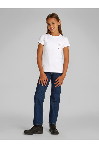 Calvin Klein Girls Bright White Small Flower Short Sleeve T-Shirt