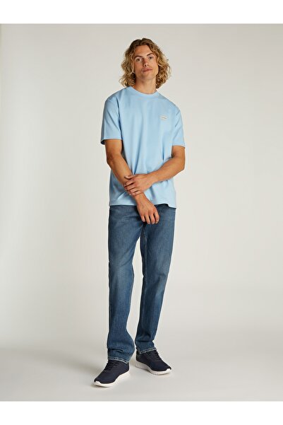 Calvin Klein Men Blue Bell Cotton Stretch Badge Crew Neck T-shirt