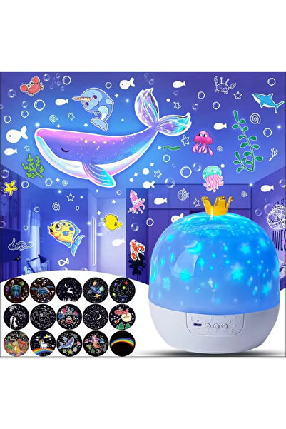 Empressco 21 Renkli Desenli Dönen Yansımalı Çocuk Bebek Odası Gece Lambası