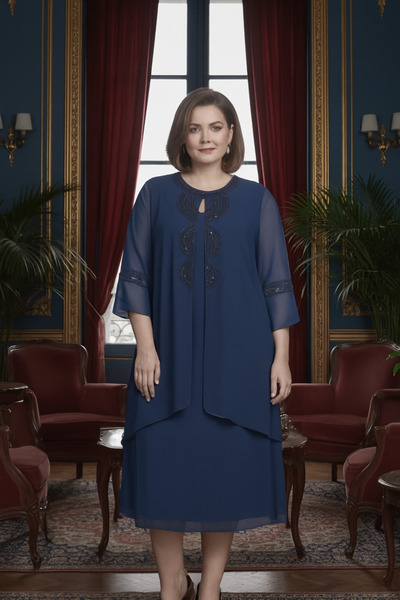 dml giyim Petrol Blue Chiffon Dress