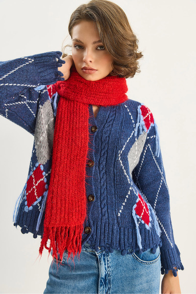 Bianco Lucci Cardigan cu franjuri cu model Baklava pentru femei TH251053 60283655