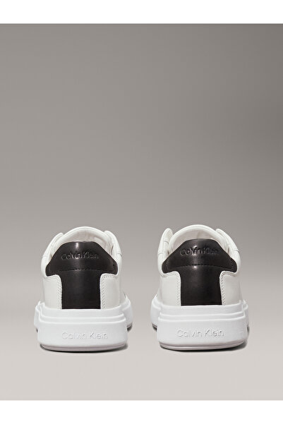 Calvin Klein Men Black/Bright White Low Top Lace Up Leather Sneakers