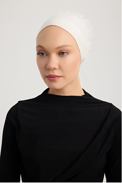 Schaless 100% Cotton Lace Bonnet with Bun - White