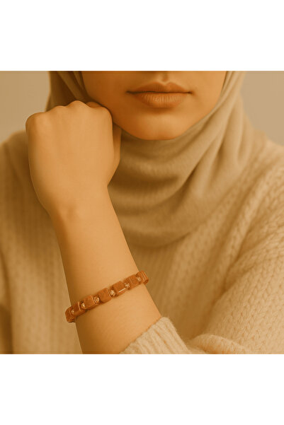 Tesbihane سوار نسائي من العنبر الطبيعي بلون الخردل مع سلسلة معدنية ذهبية اللون وزخرفة دوريكا