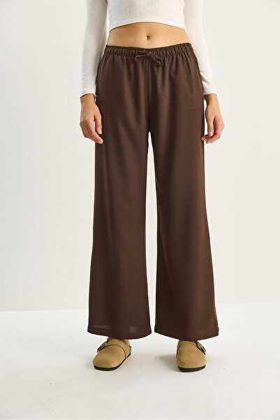 Bianco Lucci Women's High Waist Elastic Waist Tie Detail Pocket Fabric Loose Pants 4031 60283636