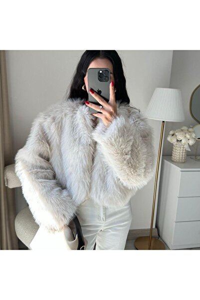 Crazy shee Kadın Bej Premium Suni Kürk Ceket