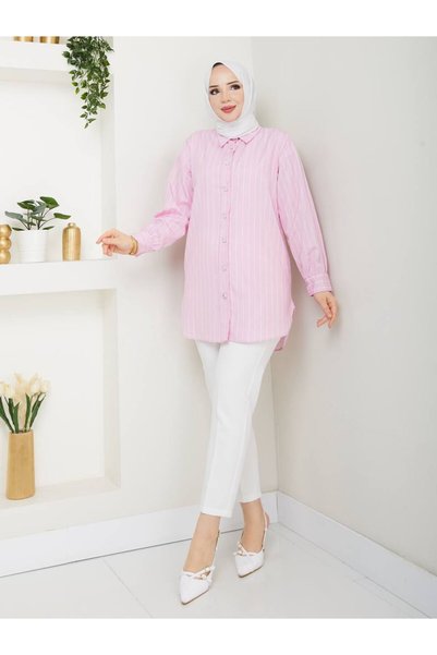 MODİVA MİX Women's Hijab Striped Buttoned Stone'Tunic Shirt'
