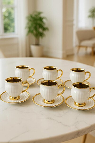 Lora Gold Plated 6 Person Porcelain Coffee Cup Set