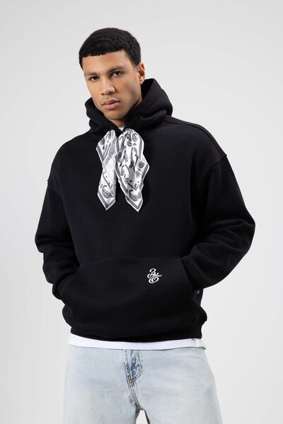 VAMOSCLO Oversize Scarf Detailed Hooded Sweatshirt Black